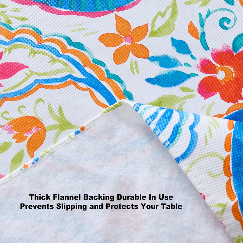 Newbridge Spring and Easter Boho Chic Paisley Vinyl Tablecloth with Flannel Backing, 60 x 102 Inch Rectangle, Blue Red and Pink Floral Print, Wipe Clean Table Cover for Dining and Entertaining - Image 5